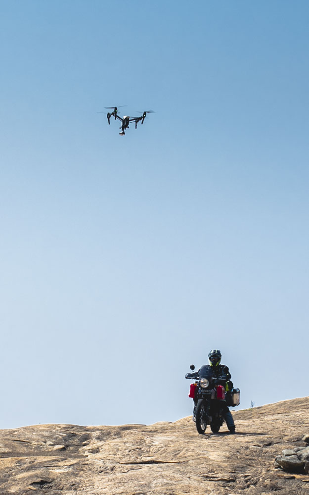 Behind-the-scenes glimpse of our DJI Inspire drone hovering over Abhijit Rao