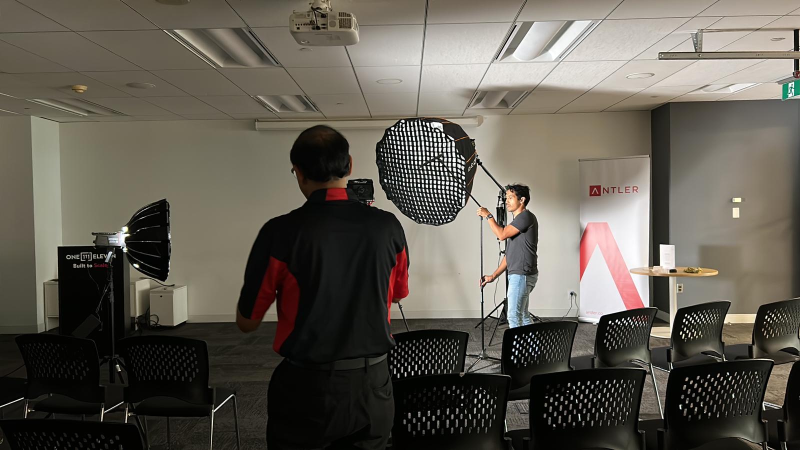 A behind-the-scenes photograph of equipment being setup for a video production in Toronto by the team at DCAM Productions